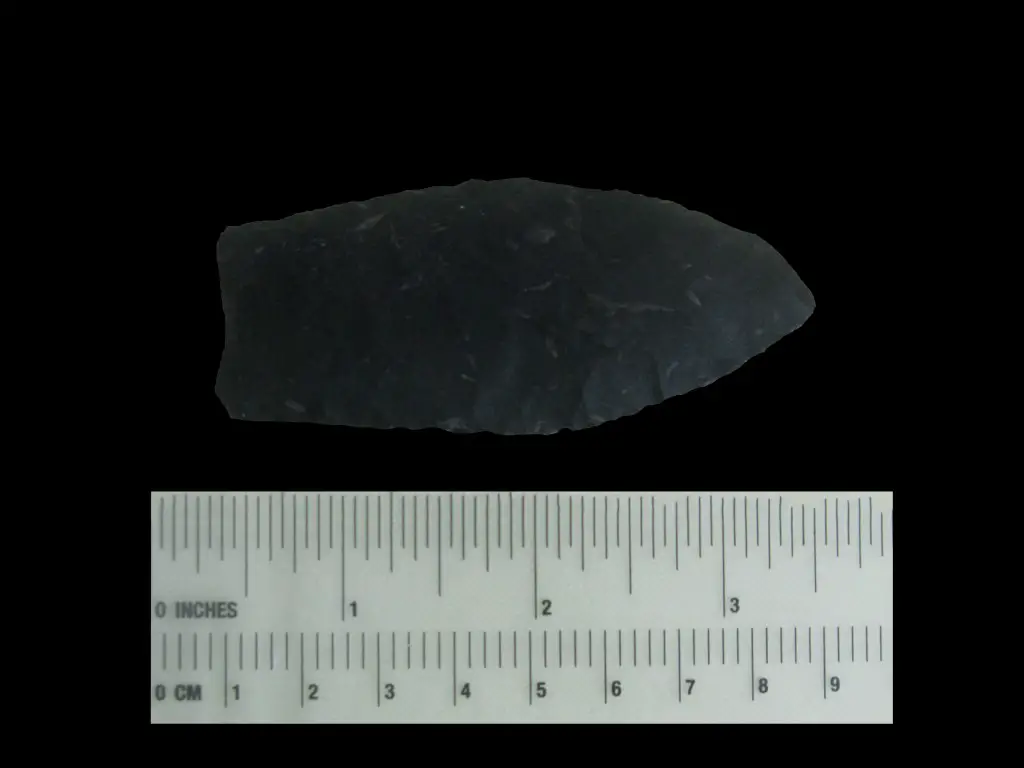 Clovis point coming from Nahualá (Sololá) and exhibited at the Popol Vuh Museum (Guatemala). Photo: Sébastien Perrot-Minnot.