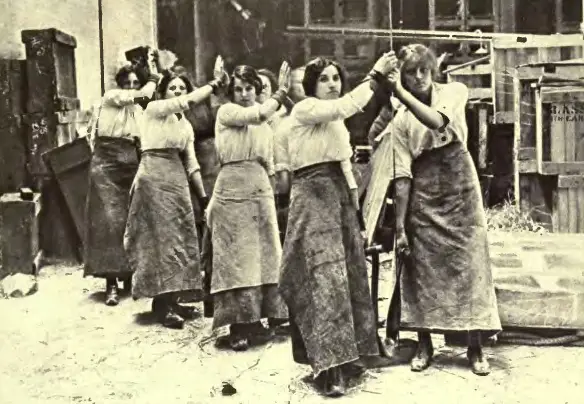 Lancashire women at work in a factory during World War I.