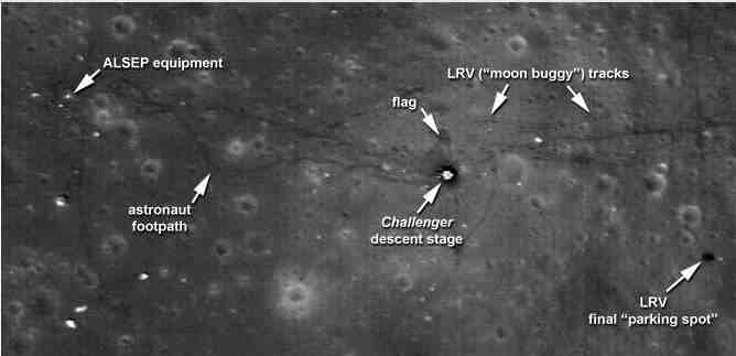 Apollo 17 landing site taken by LRO in its lower orbit, with 25 cm per pixel: Image NASA/Goddard/ASU
