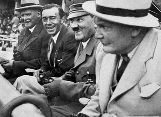 Adolf Hitler and Hermann Göring watching events in the Berlin Olympic Stadium.