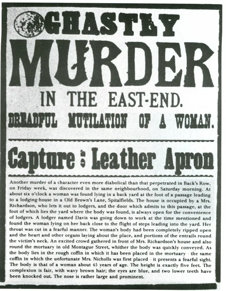 Newspaper broadsheet referring to the killer as "Leather Apron", September 1888 - WikiPedia