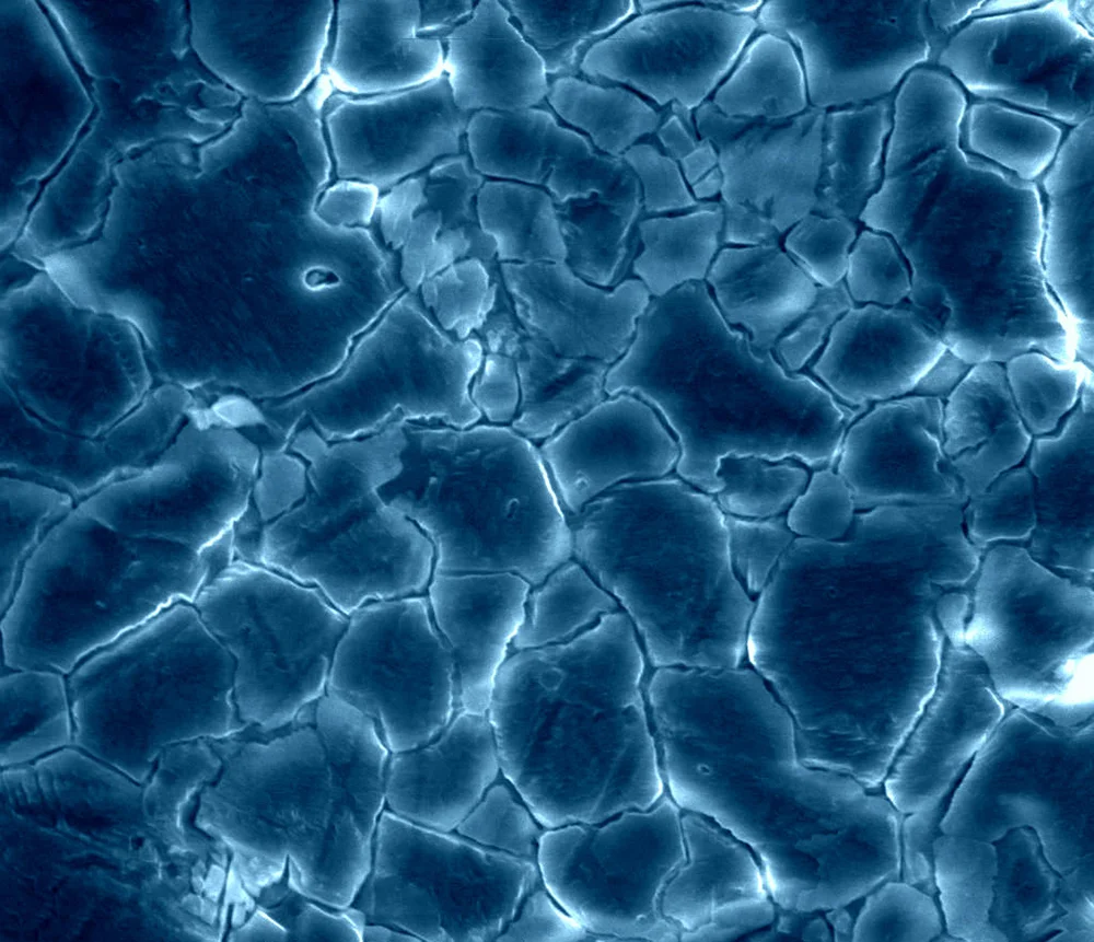 Microscope image of Jerusalem limestone made up of tiny crystals. (Photo: Dr. Simon Emmanuel, Hebrew University)