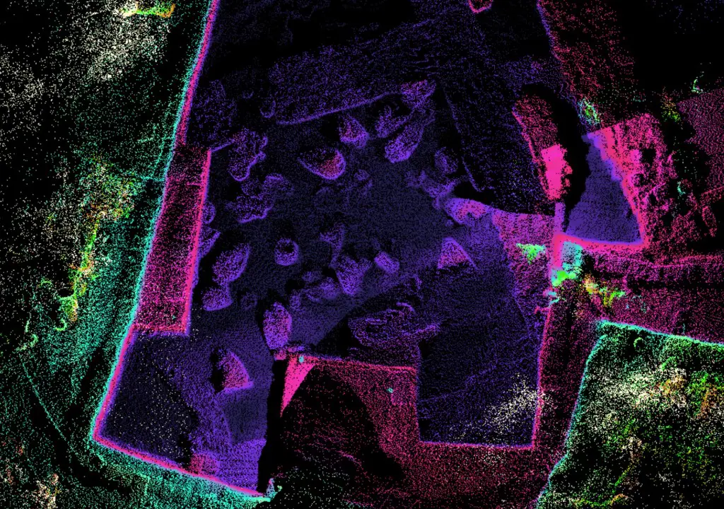 LiDAR map composed of millions of discrete points color coded to elevation. Plos One