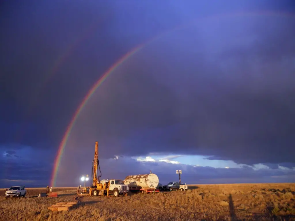 A rainbow appears over National Science Foundation-funded drilling site in Wyoming's Bighorn Basin. In a study led by University of Utah geochemist Gabe Bowen, sediment cores drilled at the site revealed a global warming episode almost 56 million years ago resembled today's in terms of the size and duration of carbon releases to the atmosphere. Credit: Elisabeth Denis, Pennsylvania State University.