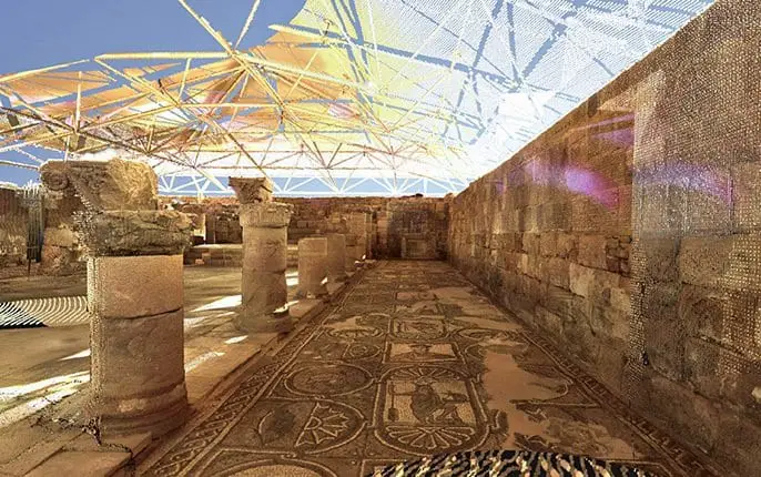 cyber-archaeology, big data and the race to save threatened cultural heritage sites LiDAR point cloud depicting the mosaic floor on the south side of the Petra Church, visualized using Visicore, visualization software developed at Calit2/CISA3. Credit: Thomas Levy, UC San Diego