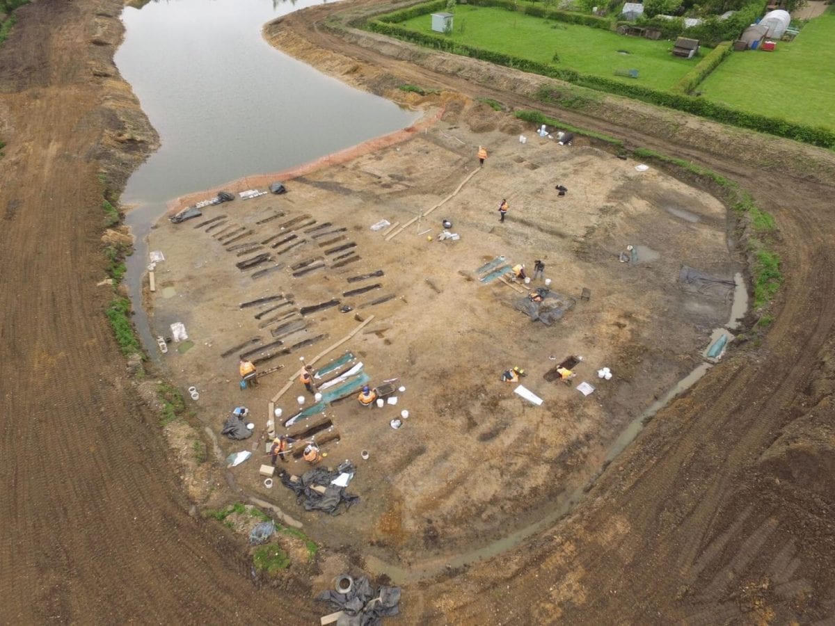 anglo-saxon cemetery discovered in norfolk An aerial view of the archaeological excavations (c) MOLA