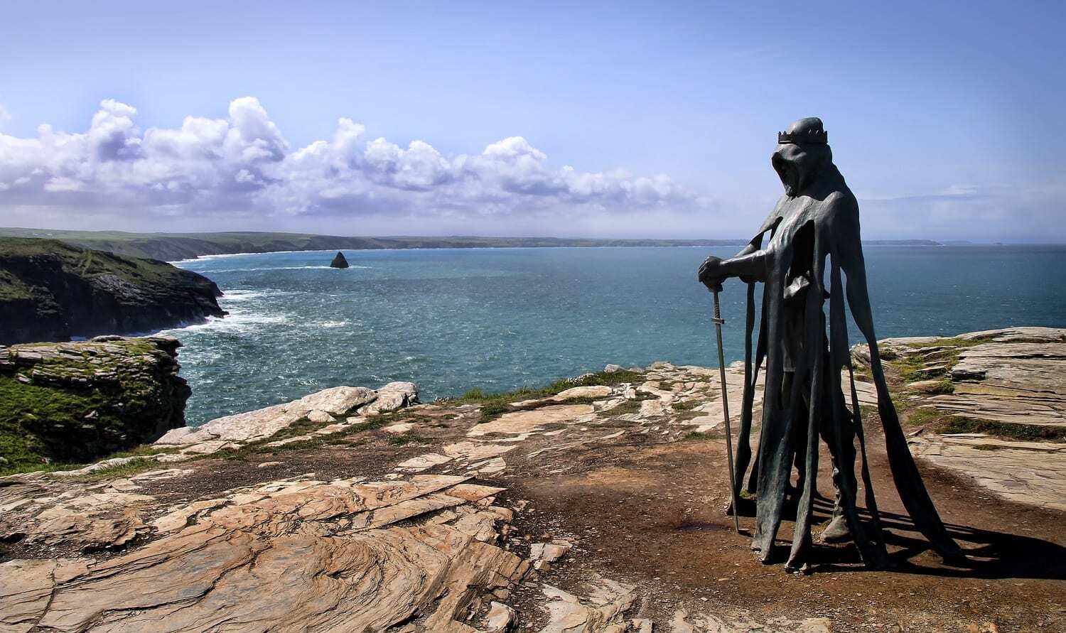 Tintagel - Castle of the Dumnonians - statue of King Arthur at Tintagel a great visit for October Half Term