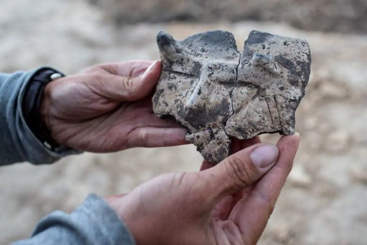 bowl depicting a human face with horns found in ancient settlement