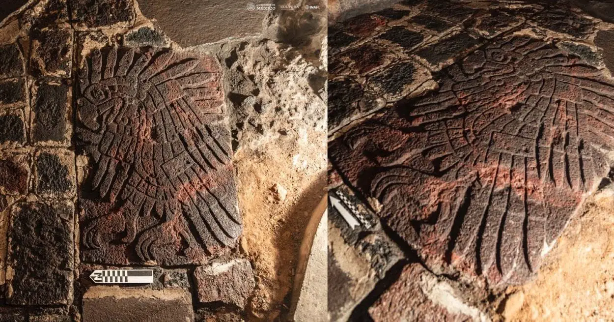 archaeologists discover bas-relief of golden eagle at aztec templo mayor