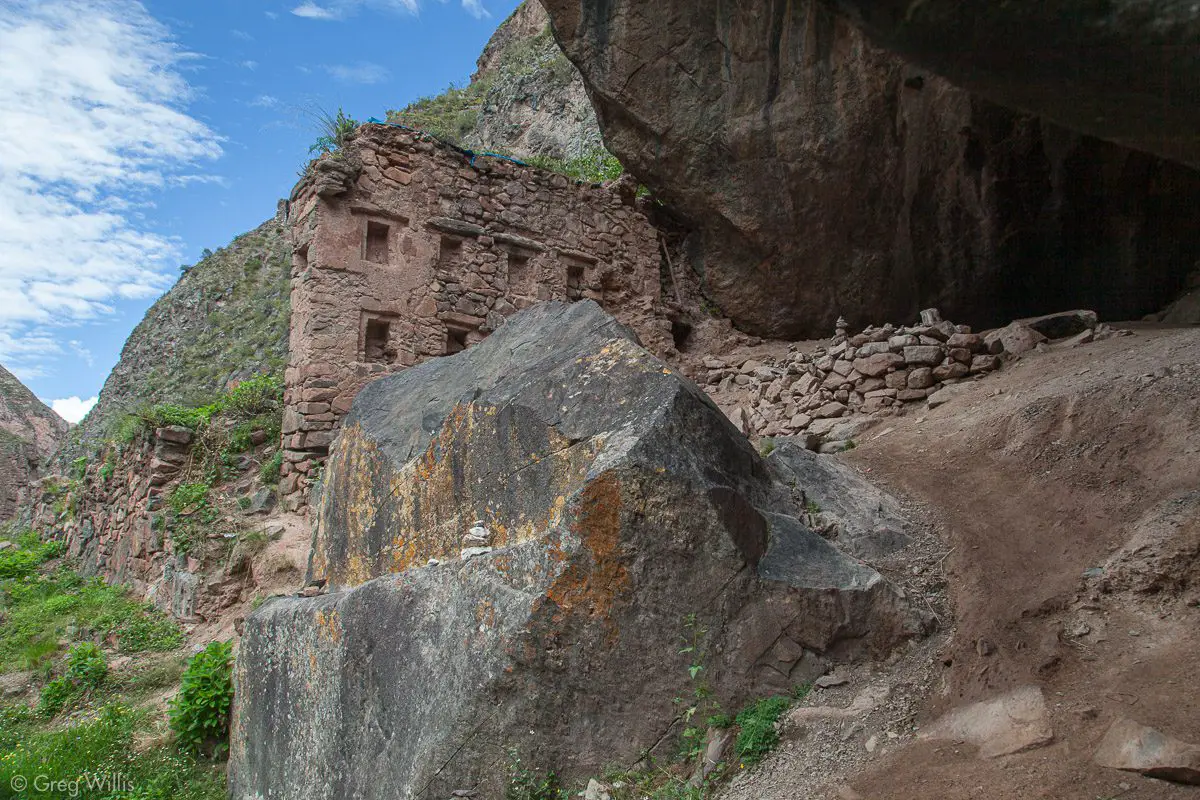 cave niche wall carved boulder at naupa iglesia